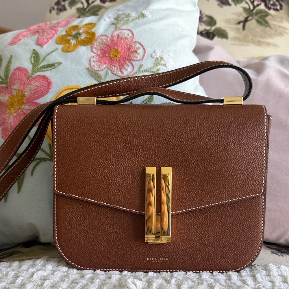 DeMellier Brown Leather Crossbody with Gold Hardware Accent
